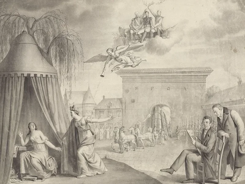 1788-Jan Joseph Verellen - Allegoria sul ritorno degli oggetti d'arte e di scienza rapiti ad Anversa, 1815